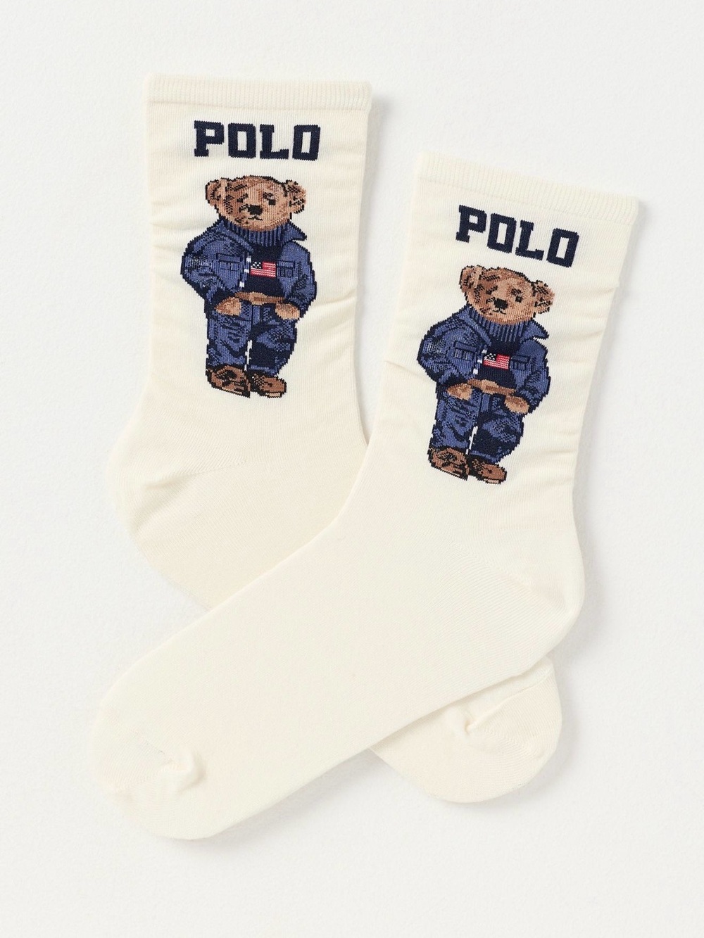 Brand New Polo Ralph Lauren Bear Crew Socks Ivory Navy